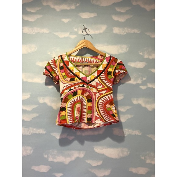 Emilio Pucci Crop Top T-shirt V-neck Pink Red XS S 0 2 4 - Picture 2 of 4